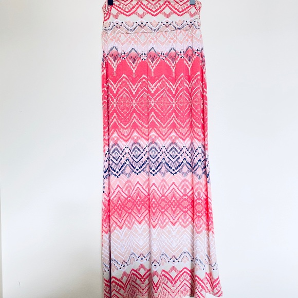 Maurices Pink Tan White And Blue Print Maxi Skirt - Picture 4 of 4